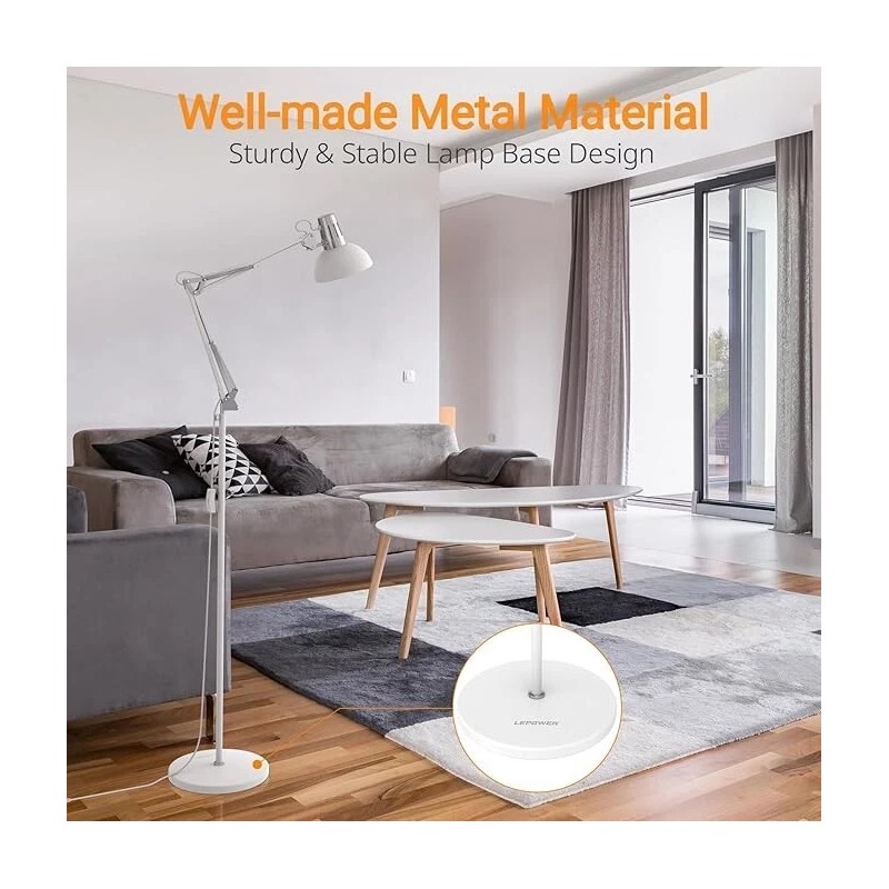 LEPOWER Floor Lamp, Swing Arm Floor Standing Lamp, Industrial Floor