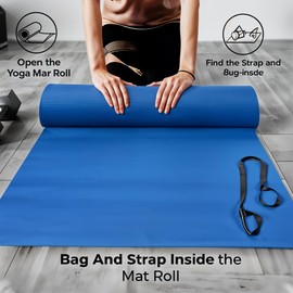 HOME ARCHIVE Yoga Mat With Strap Included, Ultra Absorbent Exercise Mat Non Slip YogaMat for Women - Wide Yoga Mat Thick Texture for Stylish Support (BLUE)