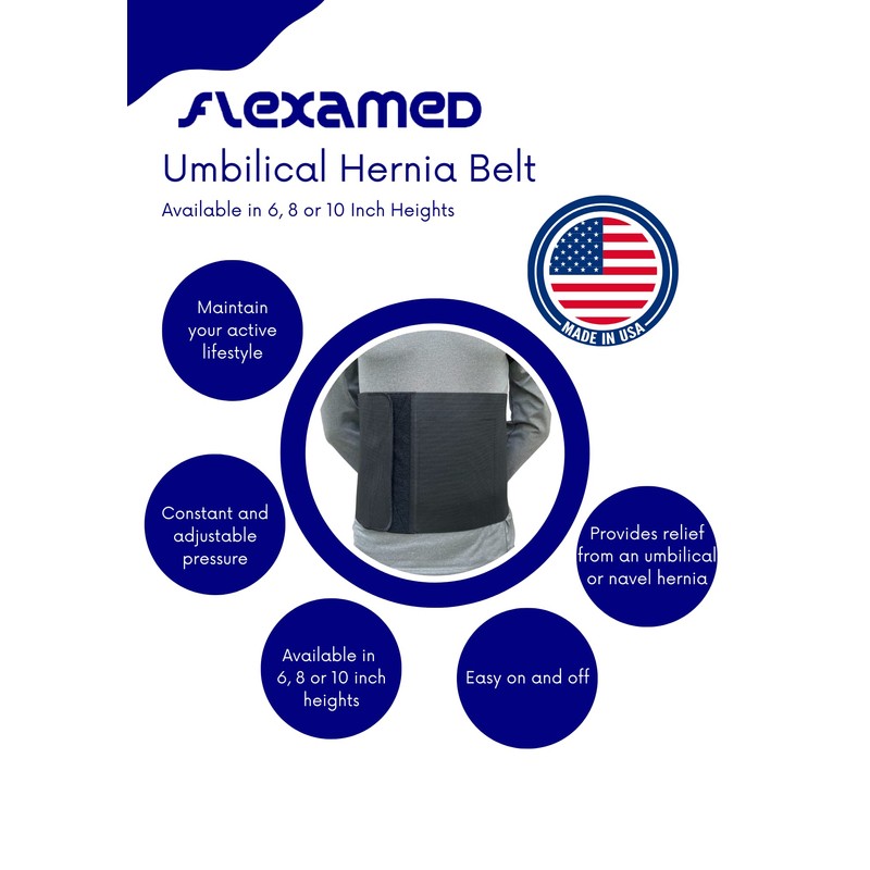 FlexaMed Umbilical Navel Hernia Belt with Compression Pad Black (10