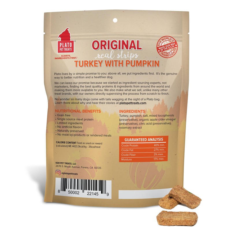 PLATO Original Real Strips Turkey & Pumpkin 18oz, Natural (1459)