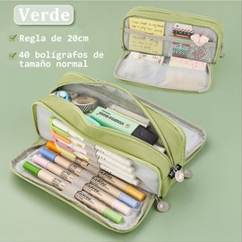Estuche Lapices, Bolsa de Lápices de Gran Capacidad, Estuche para Lápices de gran capacidad, con cremallera doble para oficina, papelería, Escolar, Maquillaje (Verde)