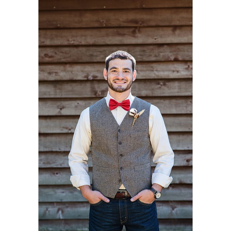 Alizeal Mens Solid Mini Squares Formal Banded Bow Ties (Red)