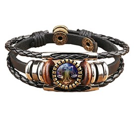 Caiyao Retro 12 Zodiac Constellation Braided Bracelet Punk Adjustable Handwoven Rope PU Leather Chain Wrap Bracelet for Woman Man Friend Friendship Wrist Jewelry Birthday Gift-G Libra