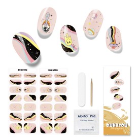 DUKASOU Semi Cured Gel Nail Strips, 28pcs Nude Gel Nail Strips Need UV Light, Long Lasting Gel Nail Stickers Full Nail Wraps for Women Girls Kids DIY, Includes Prep Pads, Nail File & Wood Stick
