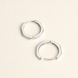 MIKAMU Octagonal Earrings, Women's Finest, 925 Silver, Popular, Hoop Earrings, Comes with Exclusive Box, White Gold Silver Sterling Silver Stainless Steel