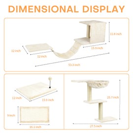 Cat Wall Furniture,Wall-Mounted Cat Climber Set with Cat Wall Shelves, Perches, Condo House, Ladder, Scratching Board & Tree - 5 Pcs Wood Indoor Cat Furniture for Play (Dark Grey)