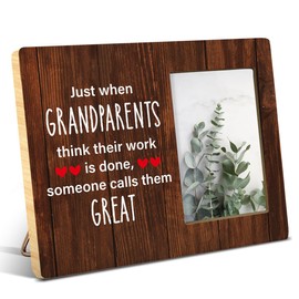 NGAEAK Great Grandparents Gifts Just When Grandparents Think Their Work Is Done Someone Calls Them Great Wood Picture Frame Keepsake Great Grandparents Baby Announcement, Display Photo 4 x 6 Inch