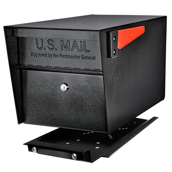 Mail Boss 7500 Mail Manager Pro Curbside Security, Black Locking Mailbox with House Numbers, Mounting Plate and Pull Out Mail Tray