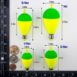 Dr.Fish 5 Pack Weighted Fishing Bobbers Snap-on Spring Bobbers Push Button Floats EVA Foam Pear Shape Bass Freshwater Fishing for Crappie Panfish Bluegill Trout 1.6" Red/Fluorescent Yellow