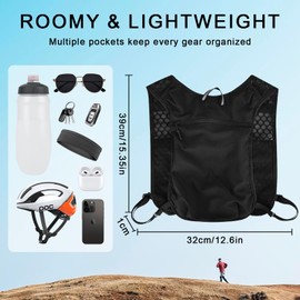 Running Vest for Men and Women, with 1 Water Bottle 500 ml, Adjustable Chest Straps, Running Vest, Ultralight Reflective Running Vest, Hydration Pack for Running, Cycling (Black, Extra Wide)