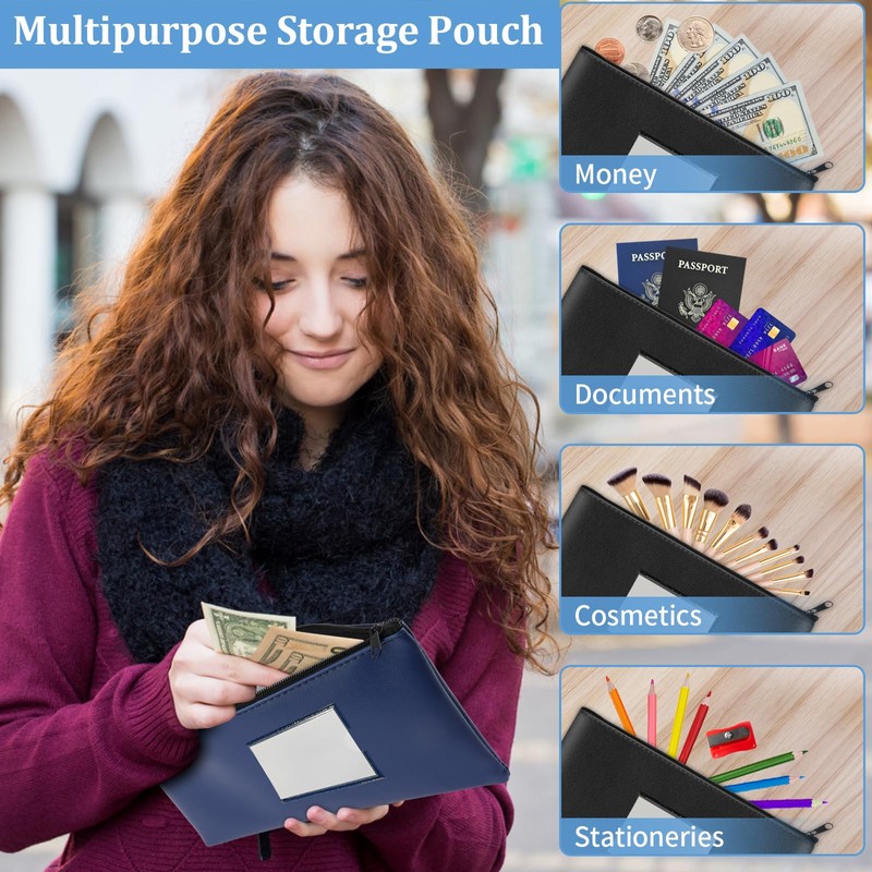 2 Pack Money Bags with Zipper, Bank Pouch with Label,