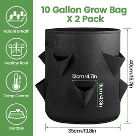 iPower 4-Pack 10 Gallon Strawberry Grow Bags, Vegetables Pots with 8 Planting Holes, Thickened Breathable Nonwoven Fabric with Handles, for Gardening