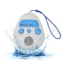 Waterproof Shower Radio, Splash Proof AM FM Radio with Rotating Knob, Built in Speaker, Adjustable Volume, for Bathroom Outdoor Use