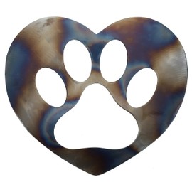 Top Brass Metal Heart & Dog/Cat Paw Wall Decor - Rustic Glossy Pet Art with a Torched Finish