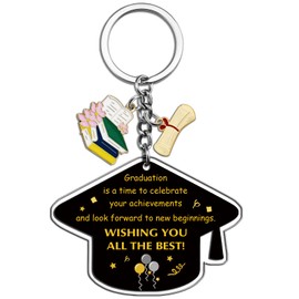 SUDIKUB Graduation Keychain for Class of 2025 Acrylic Bachelor Cap Keepsake with Inspirational Quote High School & College Graduation Gift for Him or Her Bulk Graduations Favors