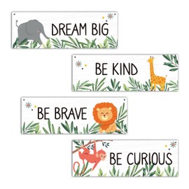 4 Pcs Safari Animals Wall Decor Wooden Sign, Jungle Animals Bedroom Decor For Boys, Inspirational Wooden Hanging Sign, Inspirational Wall Art For Boys Kids Teen Room Nursery Decorations, A27