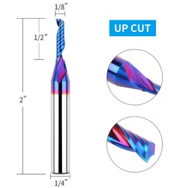 EANOSIC Spiral Router Bits Upcut Bit 1/8 inch Cutting Diameter, 1/4 inch Shank Solid Carbide CNC End Mill with NACO Coating for Wood Carving Engraving Grinding