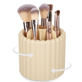 Anyoifax 360 Rotating Makeup Brush Holder 8 Slots Make Up Brush Organizer Removable Spinning Cosmetic Brushes Storage Pen Holder for Vanity, Dresser, Desk, Beige
