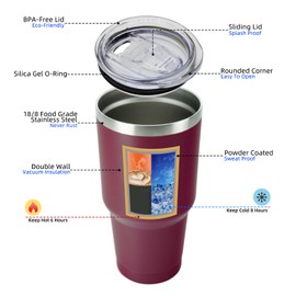 BJPKPK 30 oz Stainless Steel Insulated Tumbler with Lid and Straw, Reusable Ice Travel Coffee Thermal Tumblers Cup,Brick Red