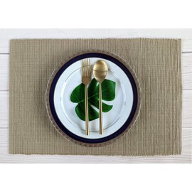 AVKA Studio 100% Cotton Ribbed Placemats - Set of 6-13 x 19 Inches - Beige - Everyday Cloth Table Mats - Thick Construction, Washable & Reusable Cloth Place Mats