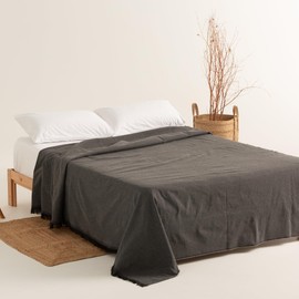 GAMUSI 2 Seater Sofa Throw, Multi-Purpose Bedspread for 90/105 cm Bed, Jarapa Foulard, Sofa Throw, Cotton, Plain Colour, 180 x 280 cm, Black