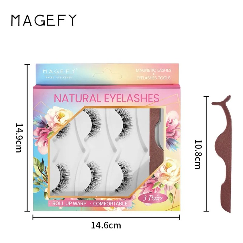 3 Pares De Pestañas Postizas 3d Naturales + Ayuda Pestañas