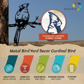 Renovatio Cardinal Metal Bird Decor - Bird Decorations for Outside - St Louis Cardinal Gifts - Metal Birds Yard Decor - Bird Garden Decor - 12 Gauge Thick Steel