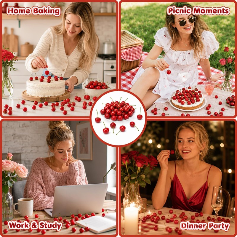 60 Fake Cherries, Red Fake Cherry Artificial Foam Fruit Decor