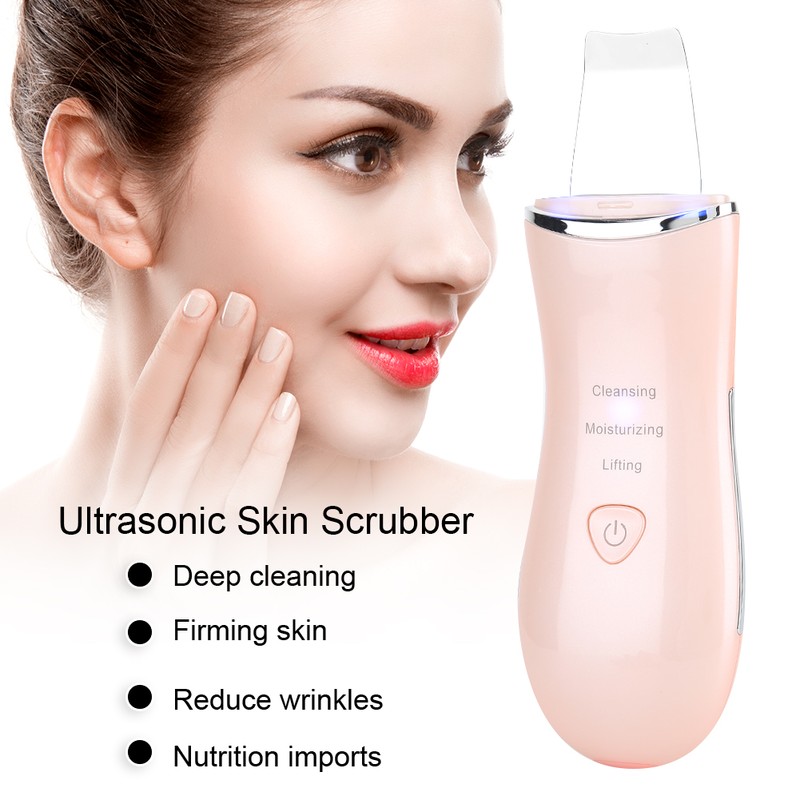 Ultrasonic Skin Scrubber Face Cleaning Vibration Massage Home Beauty MachinePink