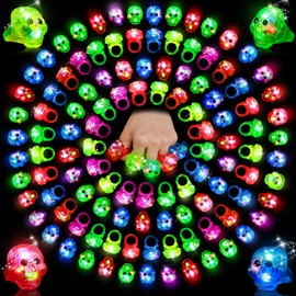 Sosation 100 Pcs Christmas Light up Ring LED Flashing Ring Glow in The Dark Bumpy Jelly Ring Finger Light Christmas Party Favors Light up Blinking Ring for Party(Neon Color,Medium,Skeleton Style)