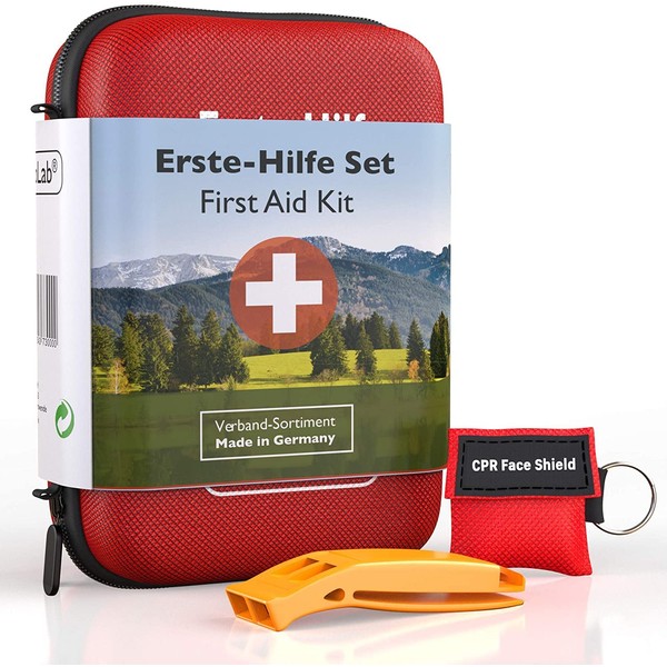 GoLab First Aid Kit for Outdoors, Sports and Travel Made in Germany According to DIN 13167