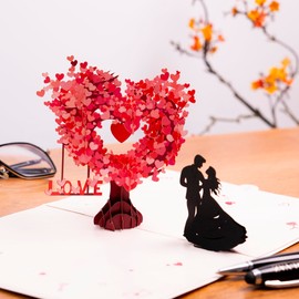 HAIHAUPOD 3D Romantic Pop-Up Anniversary Card for Couple, Love Tree Hearts Couple Love Pop Card for Wife or Husband, Perfect PopUp Wedding Card for Valentine's Day or Anniversary
