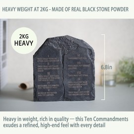 ShineOnAngel Ten Commandments Tabletop Decor - 6.8-Inch Black Stone Religious Sculpture for Home, Office, or Religious Decor Inspritional Table Decor