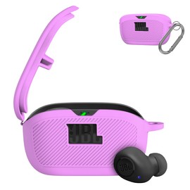 WADVCU for JBL Vibe Buds Case Cover,Silicone Protective Portable Scratch Shock Resistant Logo Visible Design Cover Compatible with JBL Vibe Buds Headphones Charging Case with Carabiner-Purple