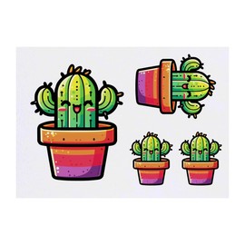 Azeeda 4 x 'Süßer Kawaii-Kaktus' Temporäre Tattoos - Wasserfest, Hautfreundlich & Ungiftig · Transfers in Verschiedenen Größen (TO00075810)