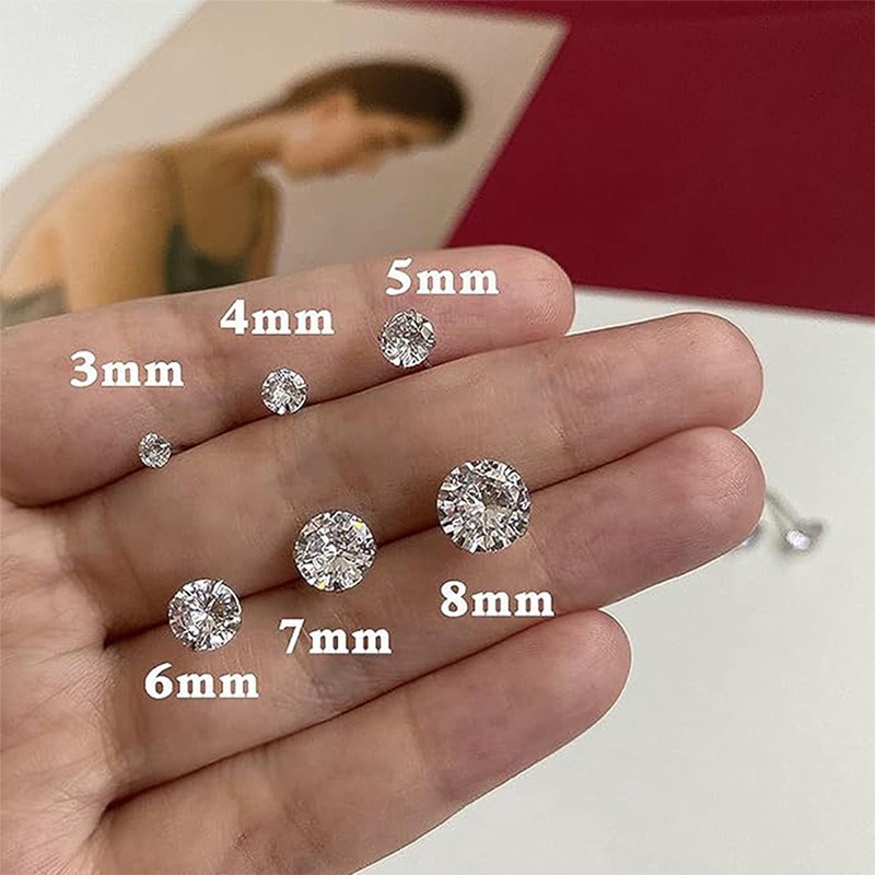 6 Pairs Hypoallergenic Stainless Steel Cubic Zirconia Stud Earrings Set