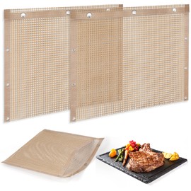 AOOCAN Mesh Grill Bags 13 x 10.5 Inch Set of 2 100% Non Stick gold Heavy Duty BBQ Grill Bags, Reusable and Easy to Clean, Works on Electric Grill Outdoor Gas Charcoal BBQ - Extended Warranty.