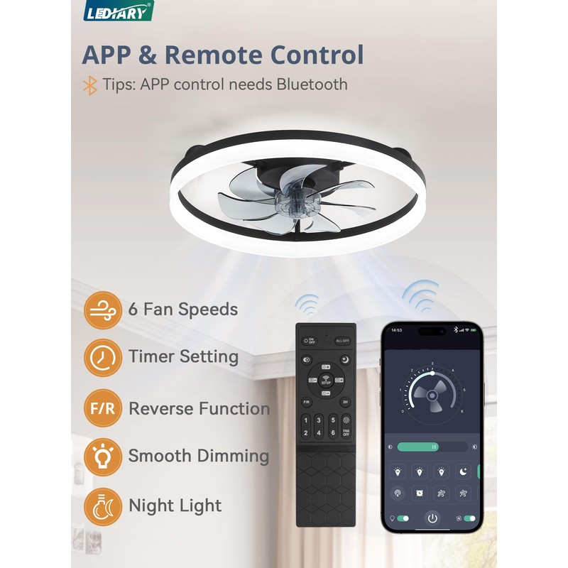 20" Low Profile Ceiling Fans with Lights, APP & Remote,
