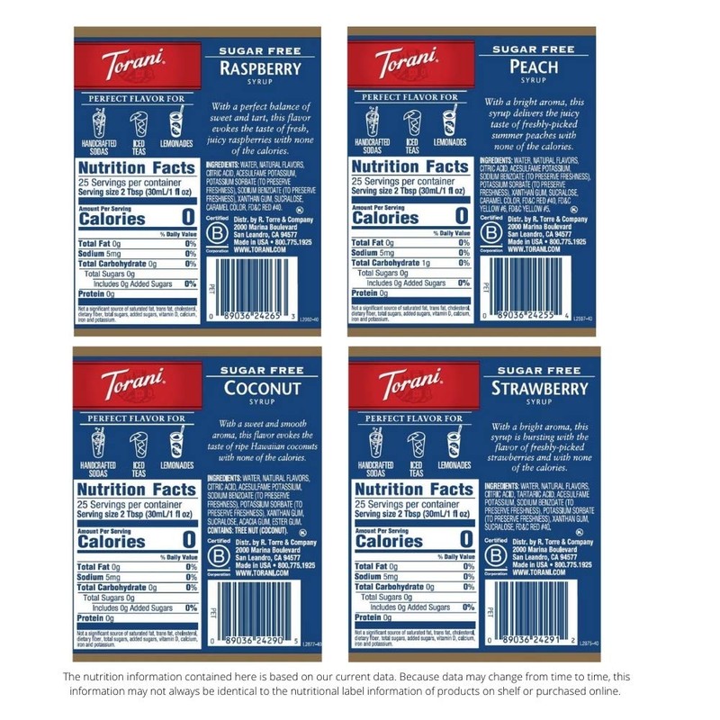Torani Sugar Free Syrup, Soda Flavors Variety Pack, 25.4 Ounce
