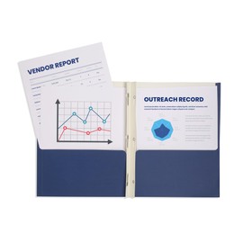 2 Pocket Folder with Prongs, 1 Side Printed, Dark Blue, 50 Pack