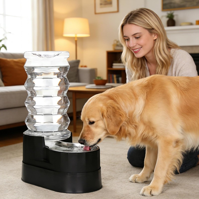 RIZZARI 8L Dog Water Dispenser – Elevated, Stainless Steel, Black