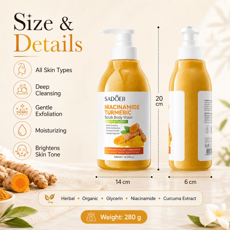 Niacinamide Turmeric Scrub Shower Gel for Body Care – 520ml