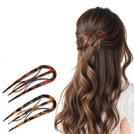 2Pcs Colorful French Hair Pin U Shaped No Slip Three Prong Style Hair Fork Hair Bun Holder Hair Accessory for Women