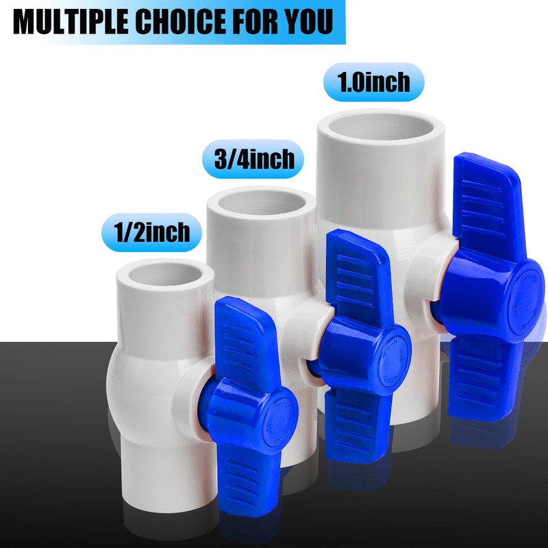 8PCS 3/4" PVC Ball Valve, Shut-Off Ball Valve Socket with