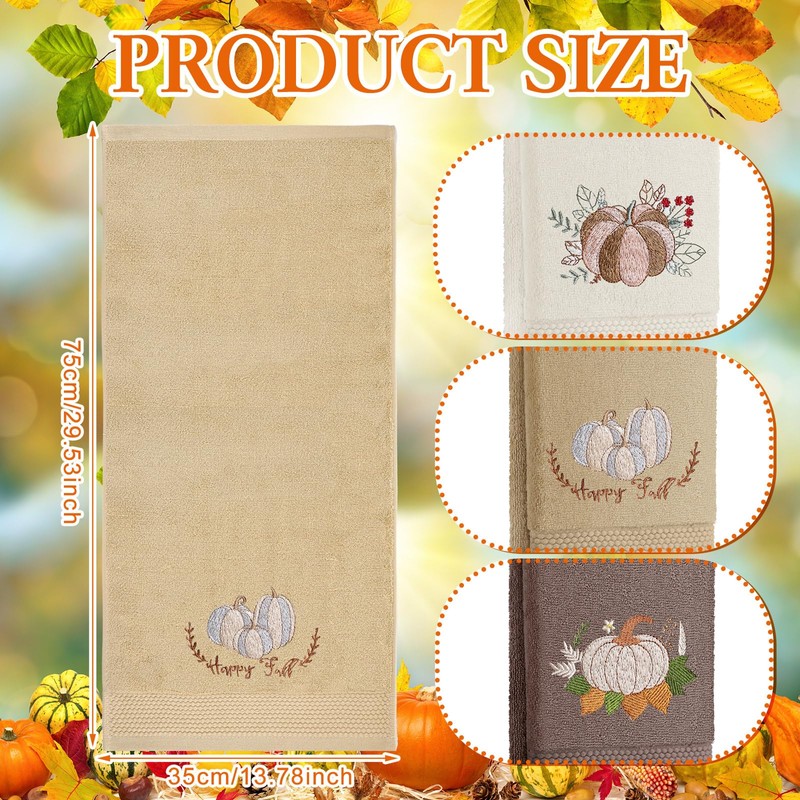 FuWeave 3Pcs Thanksgiving Hand Towels Fall Pumpkin Brown Hand Towels