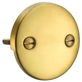 2 Hole Bathtub Overflow Plate, 3-3/16 Inches Diameter, Brushed Brass