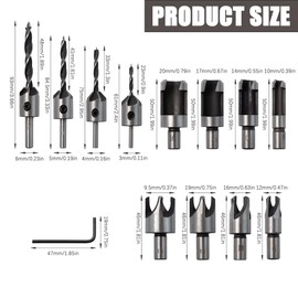 Pilikoll 8 Pcs Woodworking Drill Bit Set with 4Pcs Three Point Countersink Chamfer Drill Bits Set Carbon Steel Claw & Tapered Shank Drill Bits Set for Woodworking Tool(6mm 10mm 13mm 16mm)