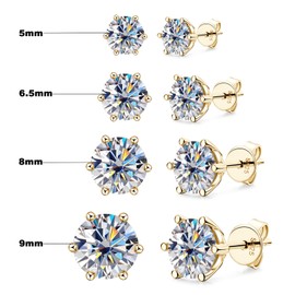 Inf.Story Moissanite Stud Earrings for Women or Men, D Color Brilliant Round Cut Lab Grown Diamond 18K Gold Plated Sterling Silver Classic 6 Pong Moissanite Earrings, 6.5mm/pair, Sterling Silver,