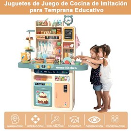 FHZLAJ Cocina de Juguete para Niños 87Pzs Juguete Educativo Cocina para Niñas Juego Cocina de Simulación con Luz Sonido Fregadero Agua Corriente, Jueg