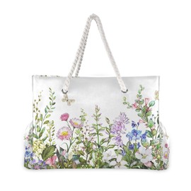 senya Flower Beach Tote Bags for Women, Spring Wild Flowers Butterfly Large Beach Shoulder Bag Pool Bags Purse, Flower 7, One Size